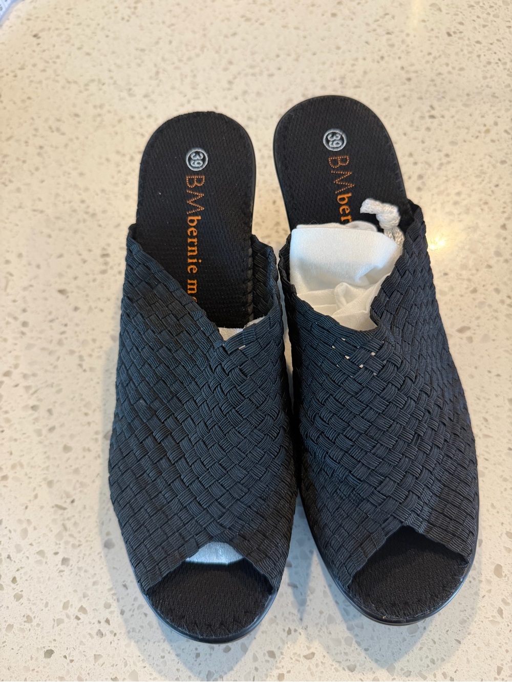 bernie mev. Black Woven Open-Toe Slide Mules Size 39 approx US Size 8 New No Box